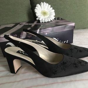 Nina - Bello Black Luster Satin Heels (7.5M)